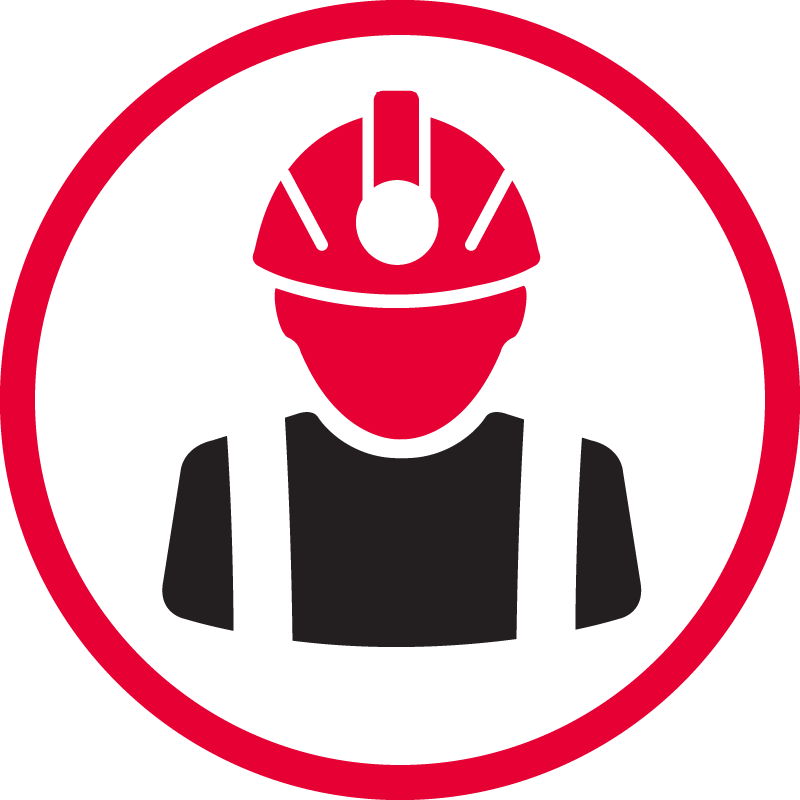 L’icône Our People de Redpath montre une personne portant un casque de mineur à l’intérieur d’un cercle rouge, symbolisant l’actif le plus précieux de Redpath; ce sont les employés.