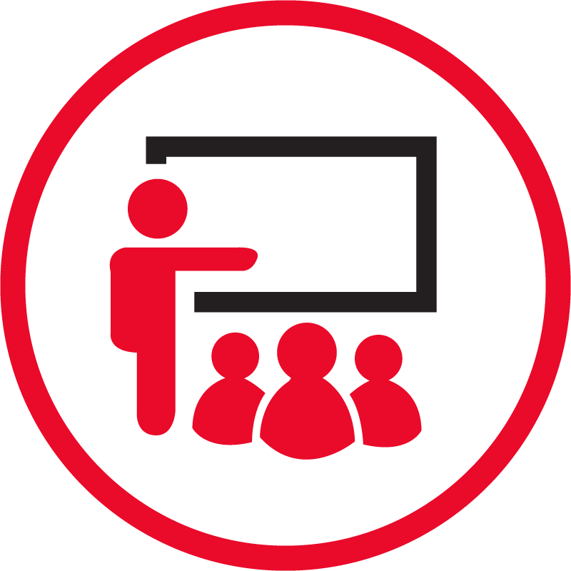 Redpath's coloured training classroom icon shows a circled group of students learning from a teacher.